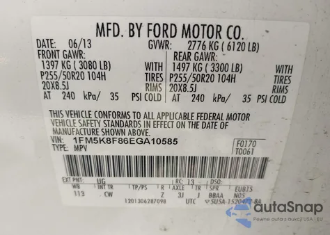 2014 Ford Explorer Limited z USA, uszkodzony, nr VIN 1FM5K8F86EGA10585